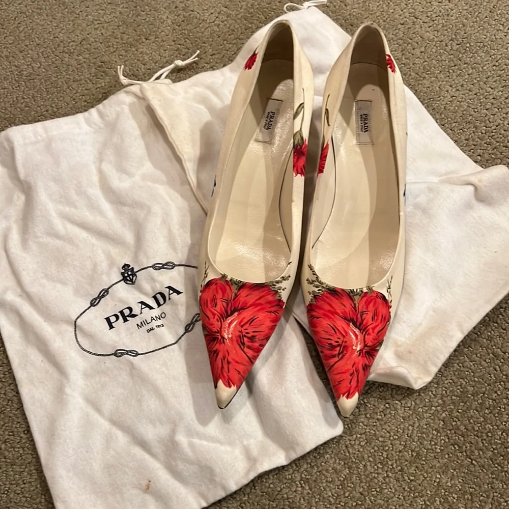 Prada | Shoes | Vintage Prada Pointed Silk Floral Kitten Heel
